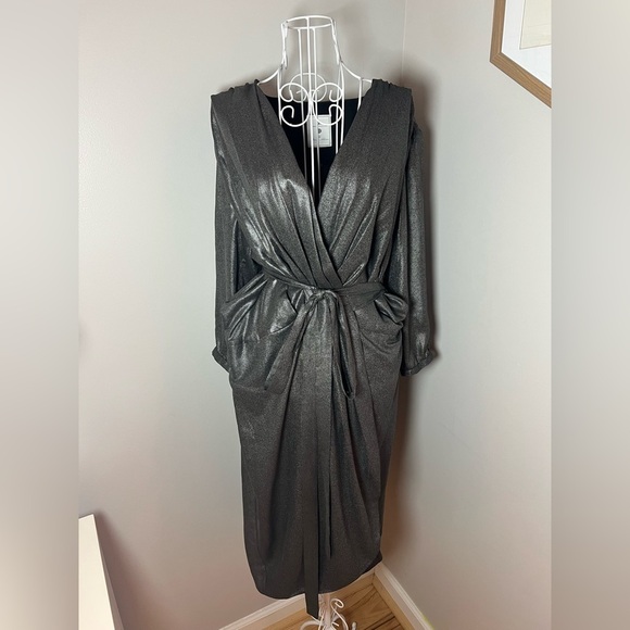 Day Birger Et Mikkelsen Metallic Chiffon Wrap Dress Sz 10 Holiday Party Festive - Picture 2 of 6